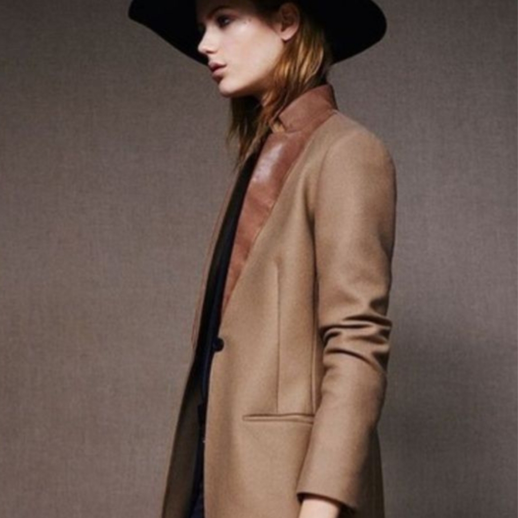 All Saints Lorie Minimalist Wool Taupe Brown Coat Jacket With Suede Collar Sz 4